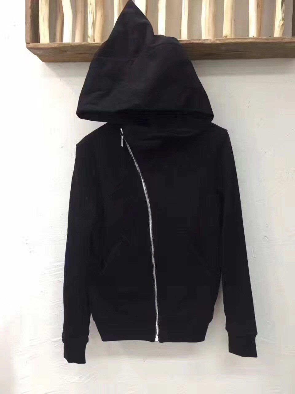 秋冬新款欧美潮流 暗黑RO巫师帽拉链外套 男女款纯色情侣连帽卫衣