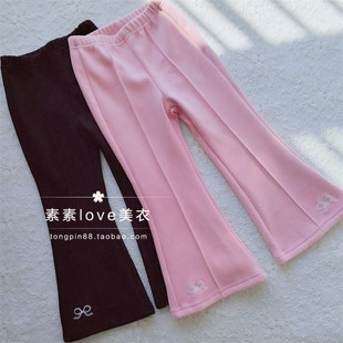 型好看 160秋冬蝴蝶结加绒喇叭裤 三件 韩女小中大童110 包邮 柔软版