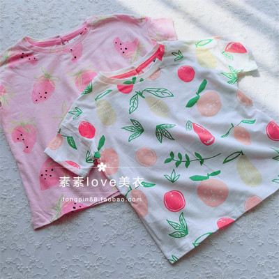 薄薄软软的~三件包邮 出口 104-146 女小中大童草莓橘子竹节棉T恤