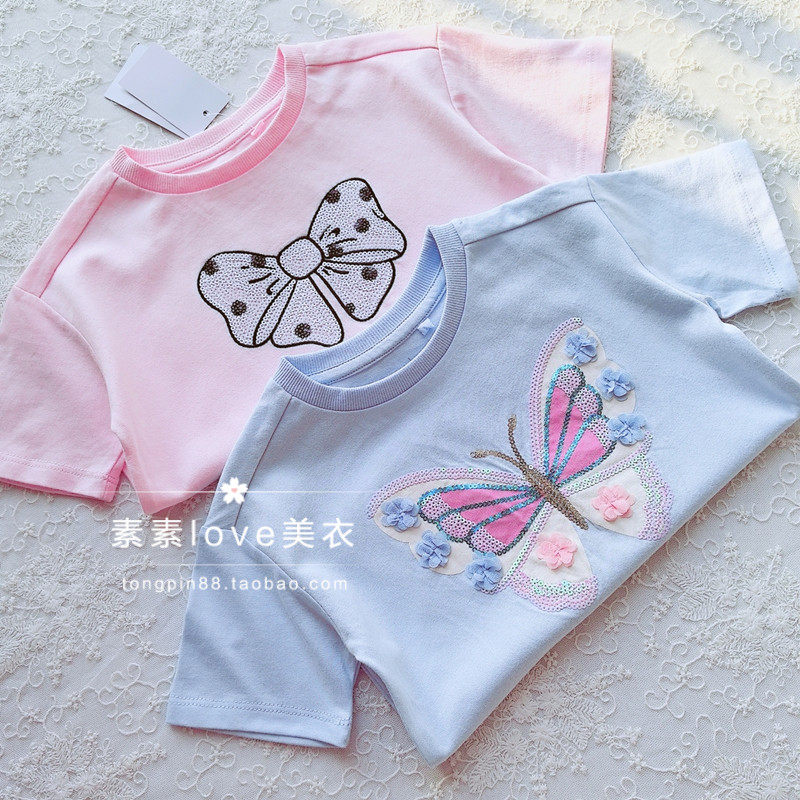 很美腻~澳 三件包邮 女中小童宝宝3-9木亮片蝴蝶结立体小花T恤,童装/婴儿装/亲子装,T恤,淘宝优惠券,粉丝福利购,淘宝优惠卷