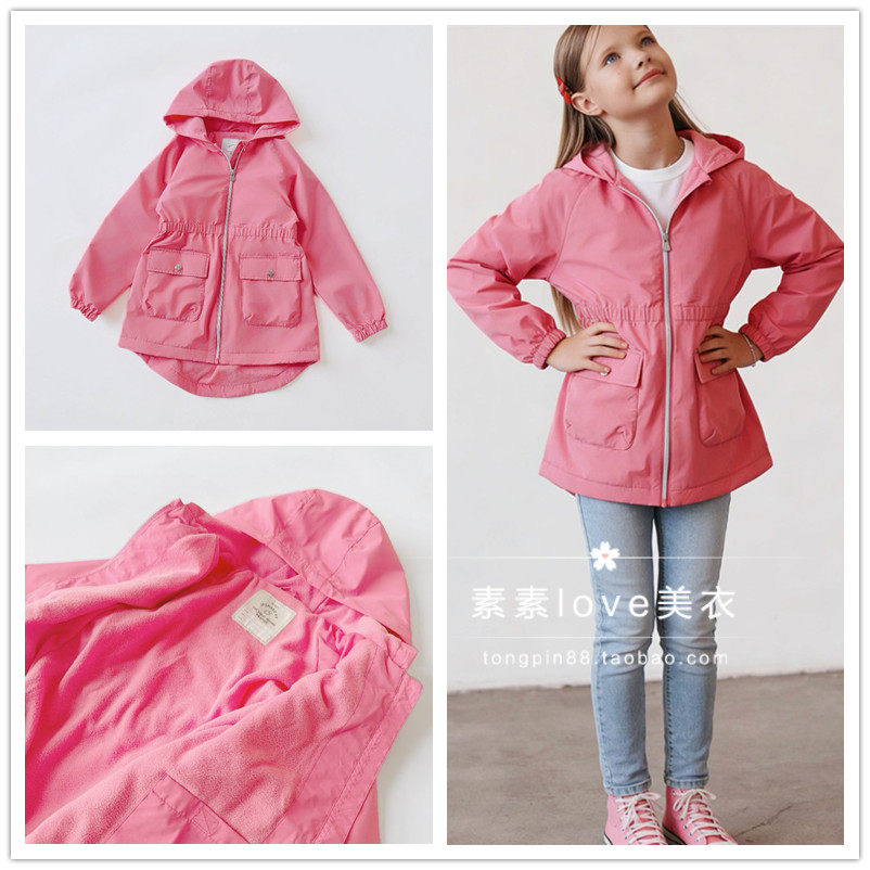 春新款 ~三件包邮 女中大童3-14岁 摇粒绒 中长款连帽防风衣外套