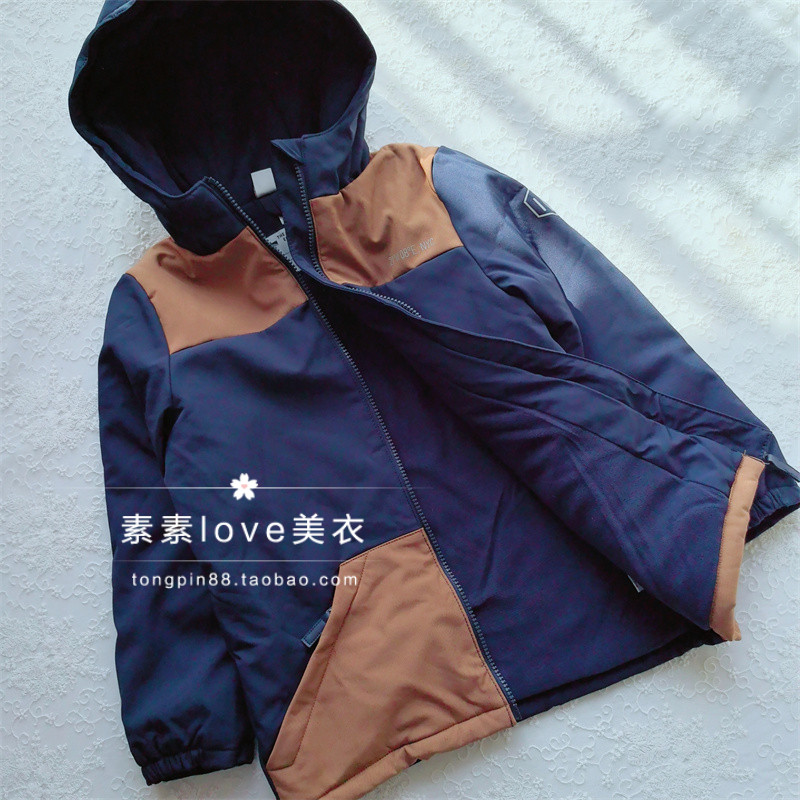 独码128码  三件包邮 德单 男中童 简单保暖加绒连帽棉衣棉服外套