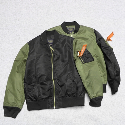 美式复古男士军绿黑拼色飞行夹克