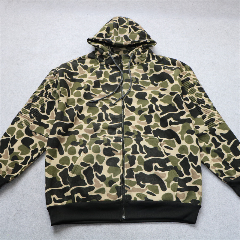加绒连帽拉链衫春秋迷彩卫衣
