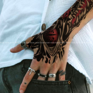 新款sasioverlxrd阿克斯花臂 高级痞帅男手臂遮疤暗黑刺青贴纸酷