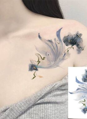 贰柒芭 原创 手臂蓝色渐变荷花花朵纹身贴唯美女生个性女孩纹身贴