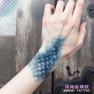 深海人鱼世界童话彩色闪粉纹身贴高级感手臂鳞片网红持久防水背部