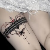 新款 辣妹蕾丝花圈彩色纹身贴持久防水ins腿部遮疤腰部仿真彩绘