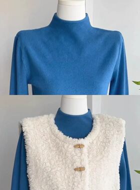 氛围感小立领叠穿毛衣女秋冬减龄显白针织衫韩版软糯打底内搭上衣