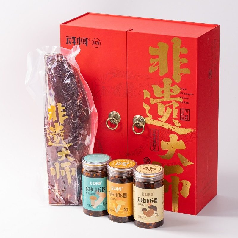云牛小哥清真精选牛肉干巴非遗大师礼盒装寻甸黄牛肉油淋山珍菌菇