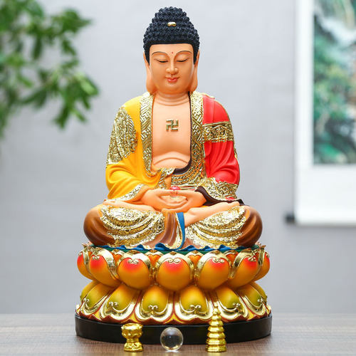 景德镇工艺鎏金释迦牟尼佛像阿弥陀佛药师佛家用供奉三宝佛祖摆件