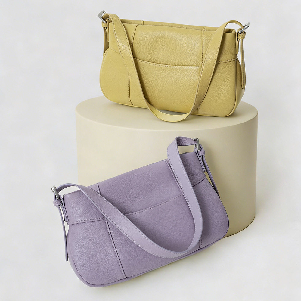 女包真皮高级感女士手提包头层牛皮斜挎包手提包单肩包包紫色黄色