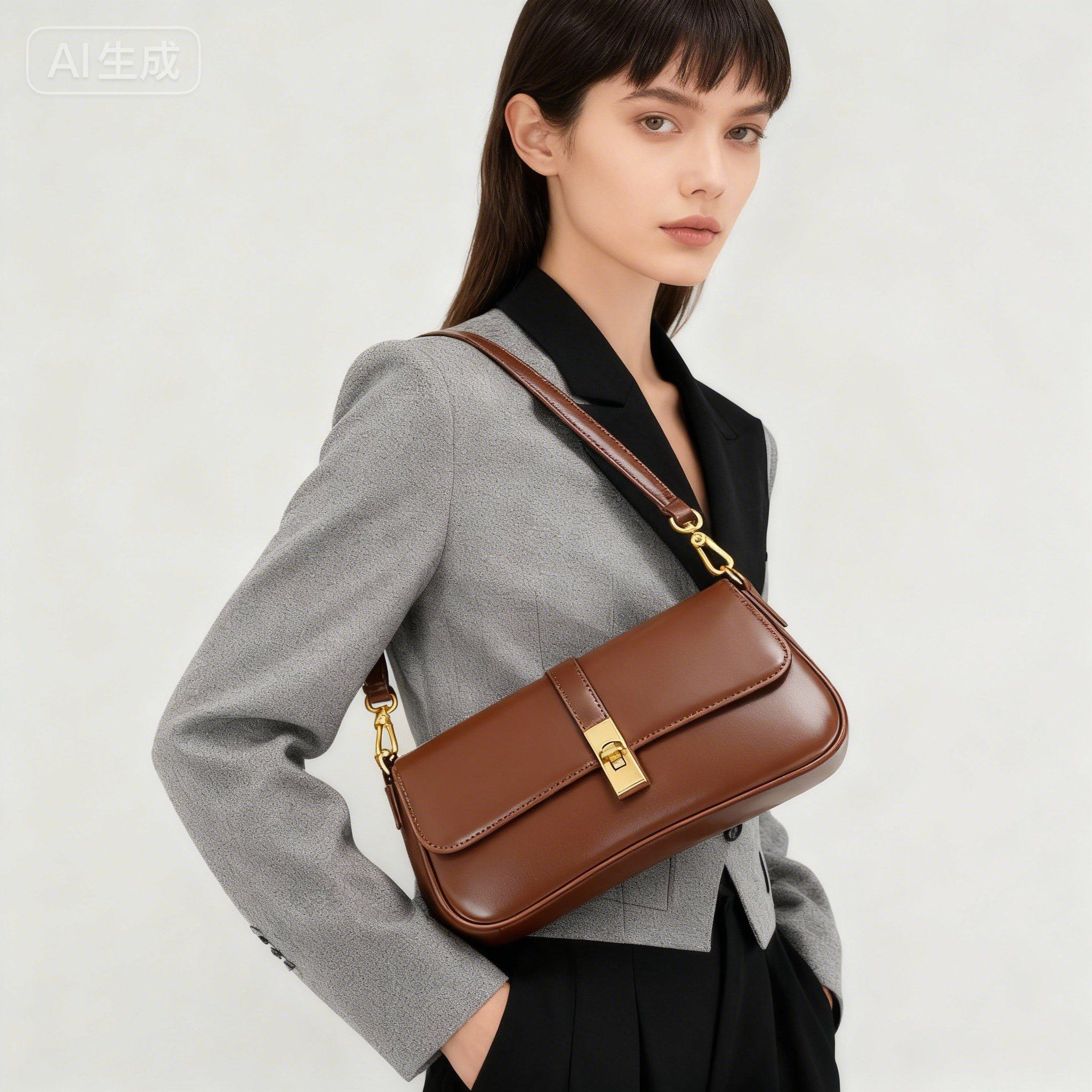 女士包棕色包包轻奢小众高级感2026新款日常通勤百搭单肩斜挎包包