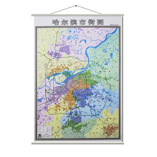 哈尔滨市街区图 街道详情 竖版 1米x1.4米 哈尔滨市地图挂图 精品挂绳宽杆 商务办公室家用