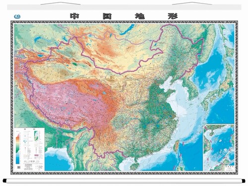 中国地形图挂图  大规格平面地形图 卷轴挂绳 2米x1.5米 高清彩印 亚膜防水耐磨 中国地图出版社大挂图办公室用