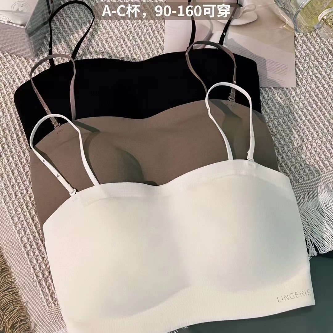 无痕抹胸无肩带内衣2423一片式上托可拆肩带固定杯礼服美背文胸罩