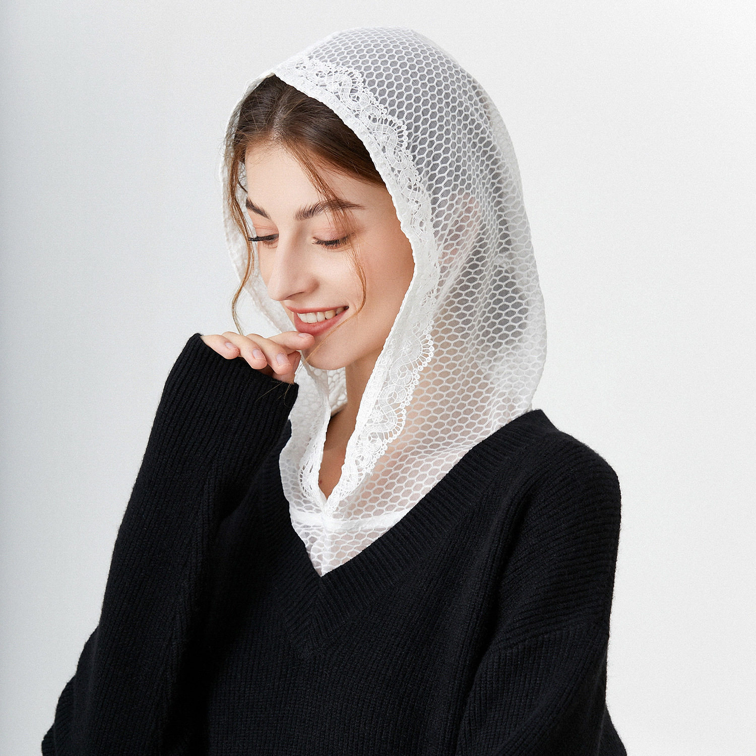 LACE FAKE COLLAR HAT LACE DECORATION FAKE HOOD COLLAR FAIRY WHITE FAKE COLLAR VERSATILE SWEATSHIRT HOODED