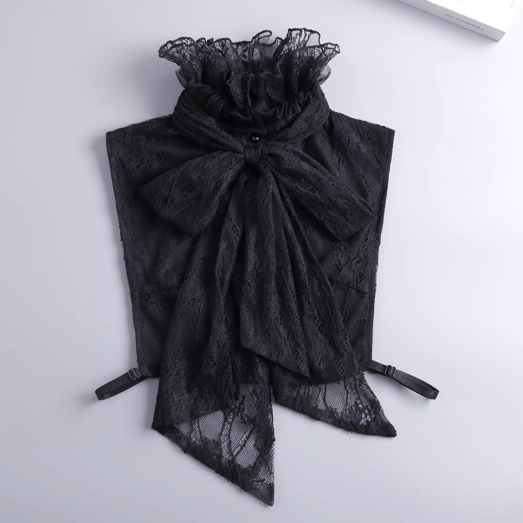 大蝴蝶结蕾丝木耳边花边假领子