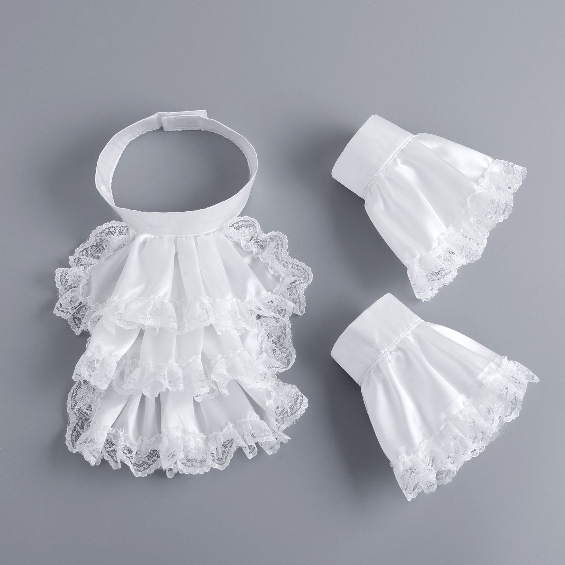 中世纪白色蕾丝多层假领