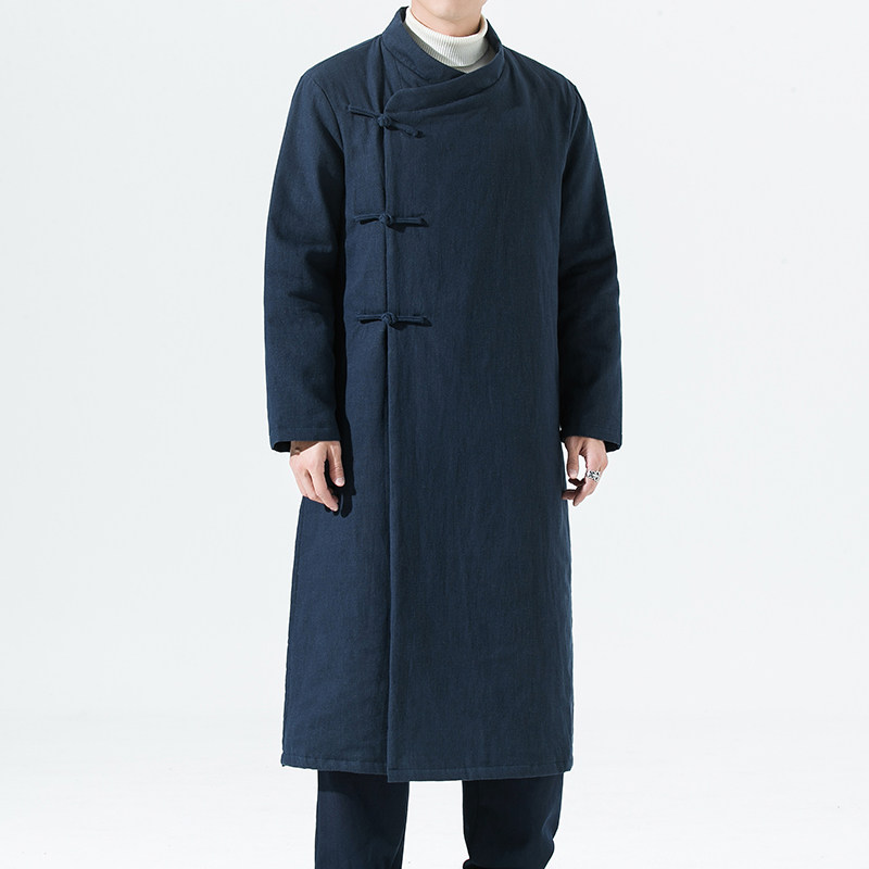 棉袍子外套中国风男士汉服棉衣长款中式唐装棉袄斜襟盘扣棉服加厚