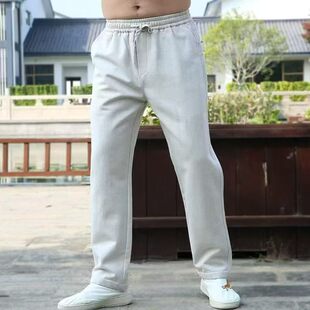 加绒加厚棉麻面料秋冬休闲简约百搭通勤复古直筒裤小脚男款长裤