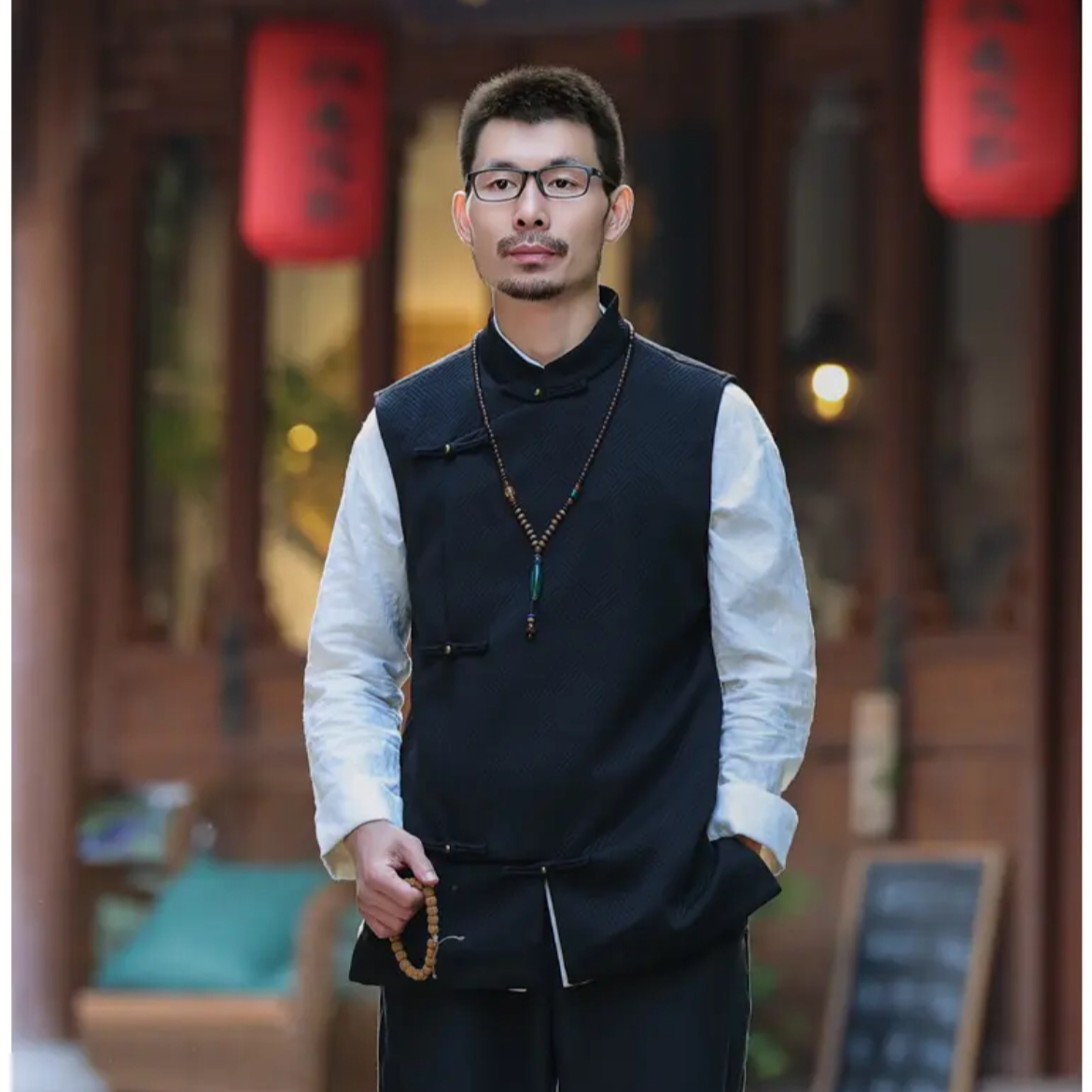 春秋冬中国风汉服男士唐装马甲斜襟上衣古风中式男装禅意坎肩背心