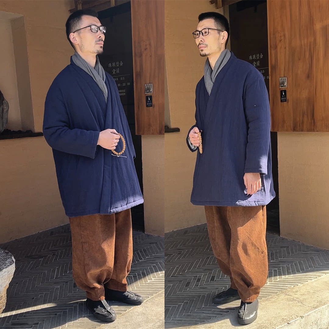 冬季中国风男装复古唐装汉服棉袄加厚亚麻棉服中式棉衣居士茶禅服
