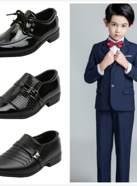 男童皮鞋黑色英伦风男孩演出鞋小学生儿童鞋男生表演鞋中大童皮鞋