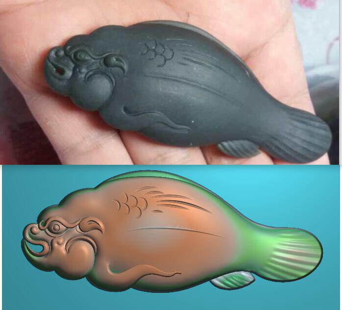 新品 朦鱼玉雕挂件 年年有余 精雕图浮雕图灰度图 玉雕图