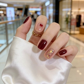 新款 秋冬手作穿戴甲显白新年车厘子爱心美甲贴片成品可拆卸