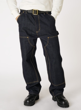 维托摩瑞复刻美式12OZ黑牡丹双膝伐木牛仔裤B07伐木工装裤