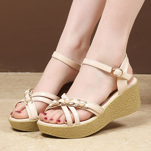 松糕底串珠露趾小码33