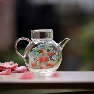 养生蒸煮草莓茶壶一人专用女士精致泡茶器耐高温玻璃功夫茶壶茶具