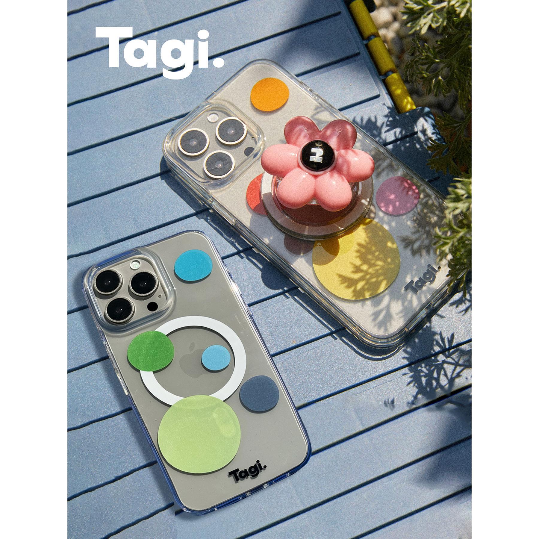 Tagi.同款糖果手绘彩色波点透明情侣tpu磁吸iPhone手机壳15promax