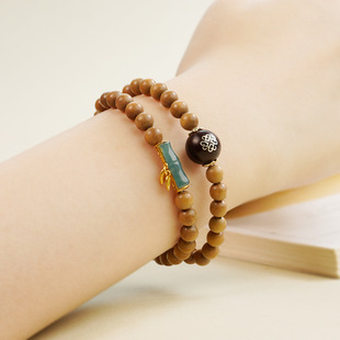 老山檀香镶银心有千千结手链女百搭感镶嵌银片配珠汉服配饰