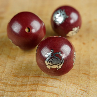 朱砂镶银四象散珠串珠紫金砂镶嵌神兽国风手串饰品配件本命年配饰