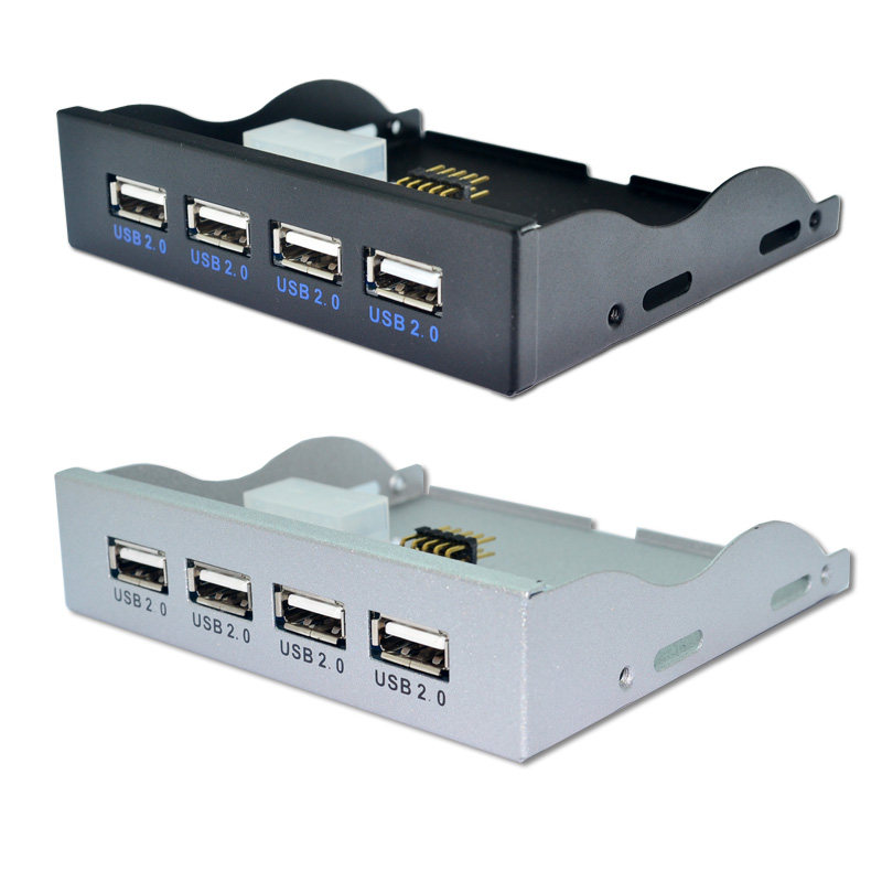 USB2.0前置面板 软驱位前置4口 单9针/10Pin转USB2.0HUB 黑色