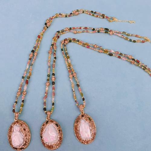 天然碧玺项链高级感巴洛克珍珠小众中古吊坠颈链轻奢毛衣链配饰女