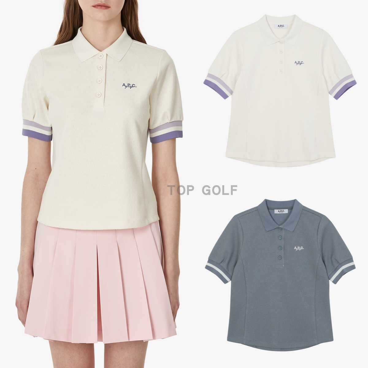 韩国代购APC GOLF高尔夫服装 25夏女翻领徽标收腰运动短袖POLO衫