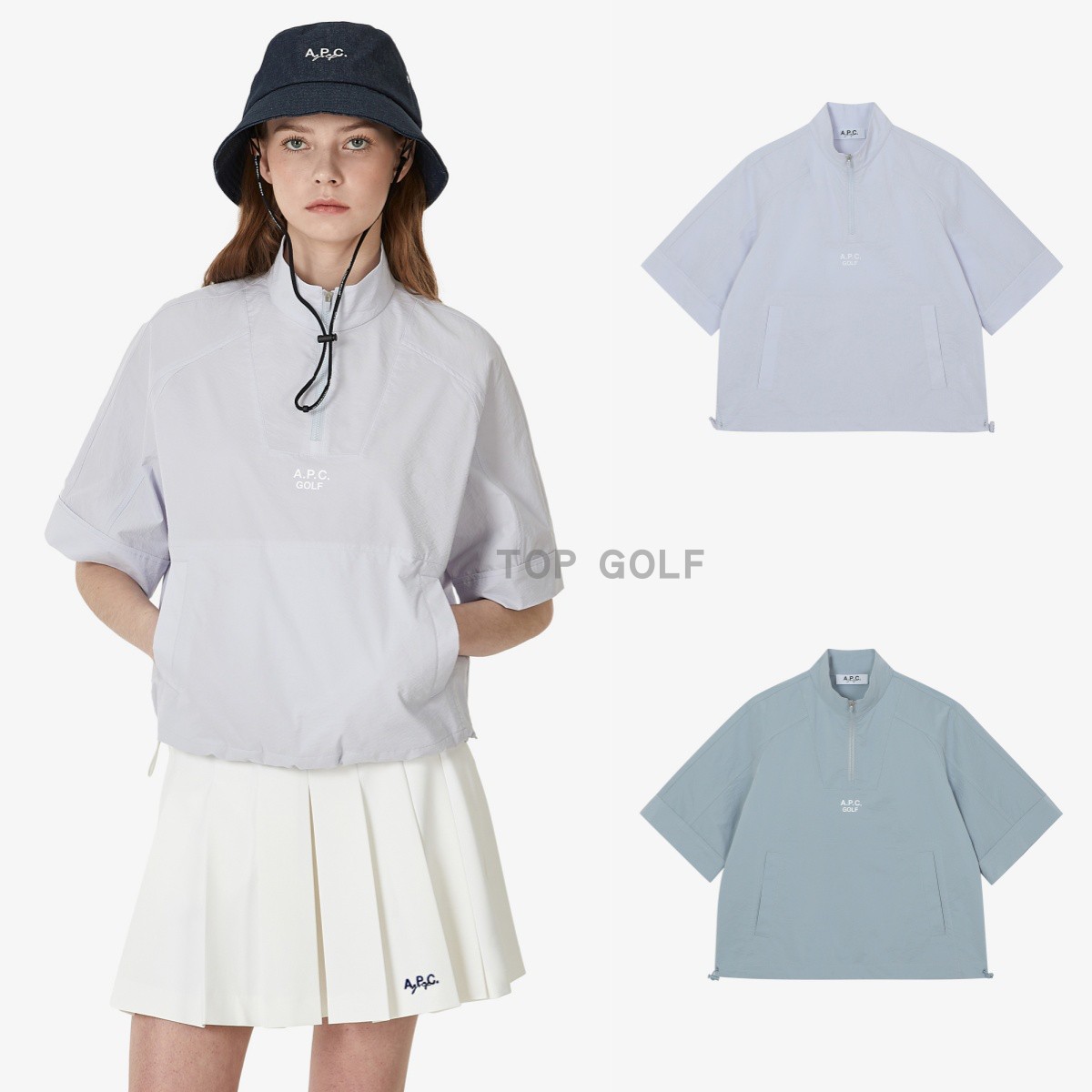 韩国代购APC GOLF高尔夫女装 25夏女立领半拉链宽松套头短袖外套