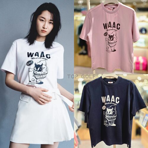 韩国代购 WAAC 高尔夫服装 26夏女圆领透气小恶魔图案轻质短袖T恤