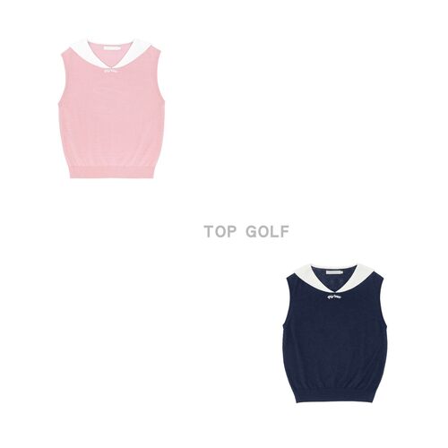 韩国代购PIVVEE GOLF高尔夫服装 26夏女海军领针织透气无袖背心
