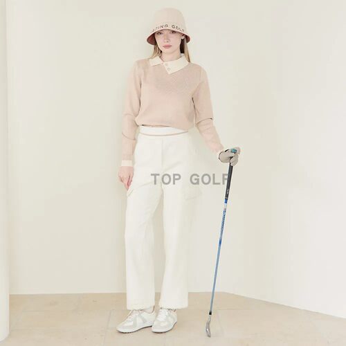 韩国代购 MM GOLF 高尔夫裤子 26女灯芯绒加绒侧拉链松紧腰阔腿裤