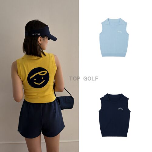 韩国代购PIVVEE GOLF高尔夫服装 26夏女翻领徽标弹力针织无袖背心