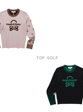 韩国代购MARK LONA高尔夫服装 25秋女圆领拼色骷髅图案长袖针织衫