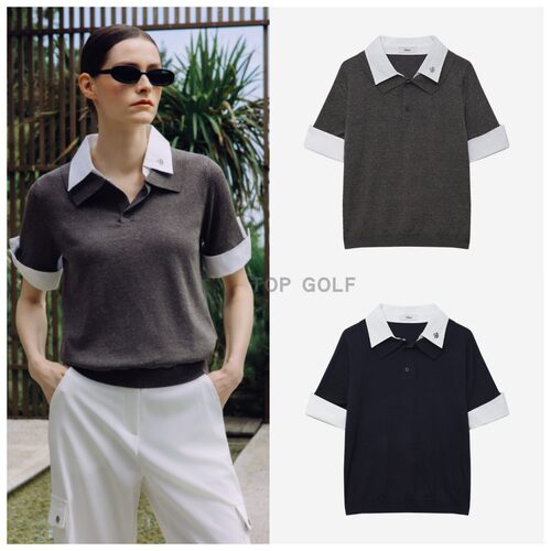 韩国代购 ober golf  高尔夫上衣 26夏女翻领配色弹力针织短袖T恤