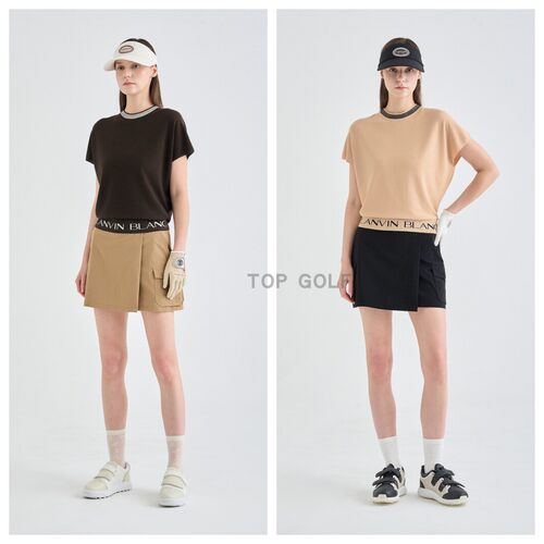 韩国代购LANVINBLANC高尔夫上衣 26夏女圆领纯色标志针织短袖T恤