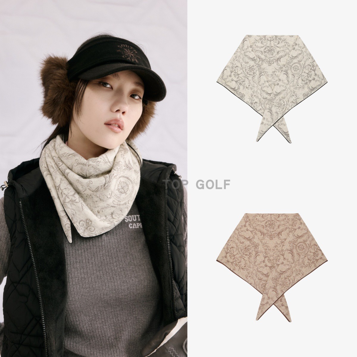 SOUTHCAPE高尔夫SC女装韩国代购 25冬图案保暖百搭运动休闲丝巾