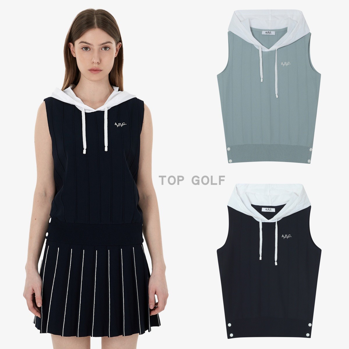韩国代购APC GOLF高尔夫女装25夏女连帽配色徽标无袖针织马甲背心