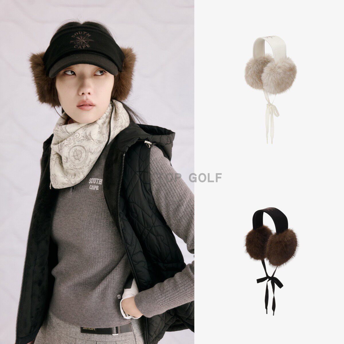 SOUTHCAPE高尔夫SC女装韩国代购 25冬女毛绒保暖防寒防风护耳耳罩